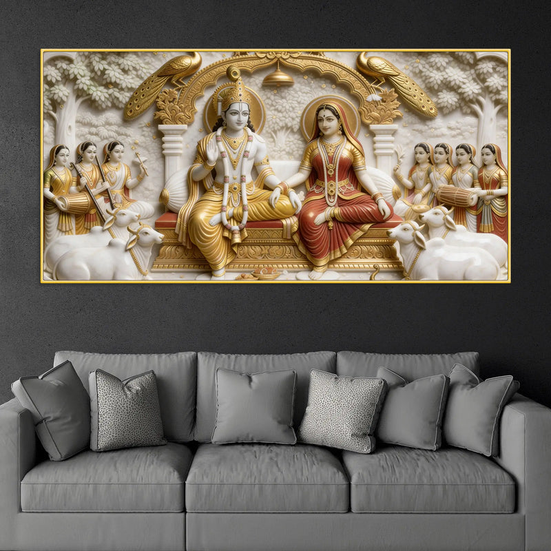 Lord Rama and Goddess Sita Royal Darbar 3D Canvas Wall Painting