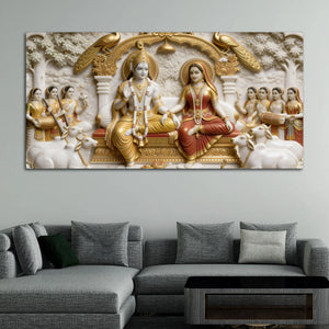 Lord Rama and Goddess Sita Royal Darbar 3D Canvas Wall Painting