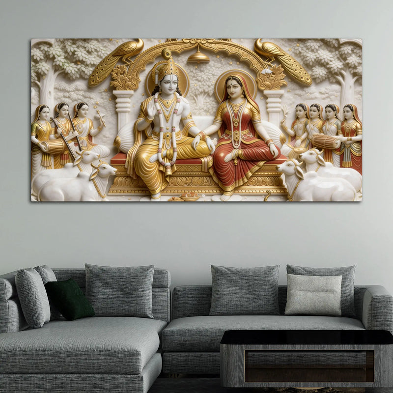 Lord Rama and Goddess Sita Royal Darbar 3D Canvas Wall Painting