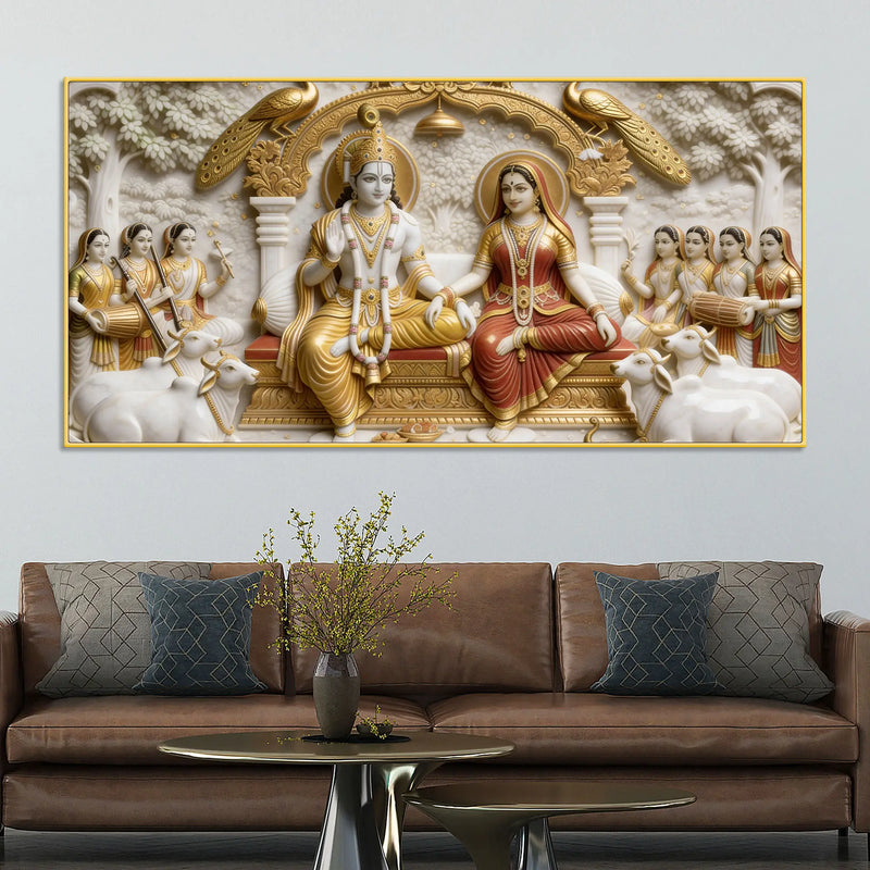 Lord Rama and Goddess Sita Royal Darbar 3D Canvas Wall Painting