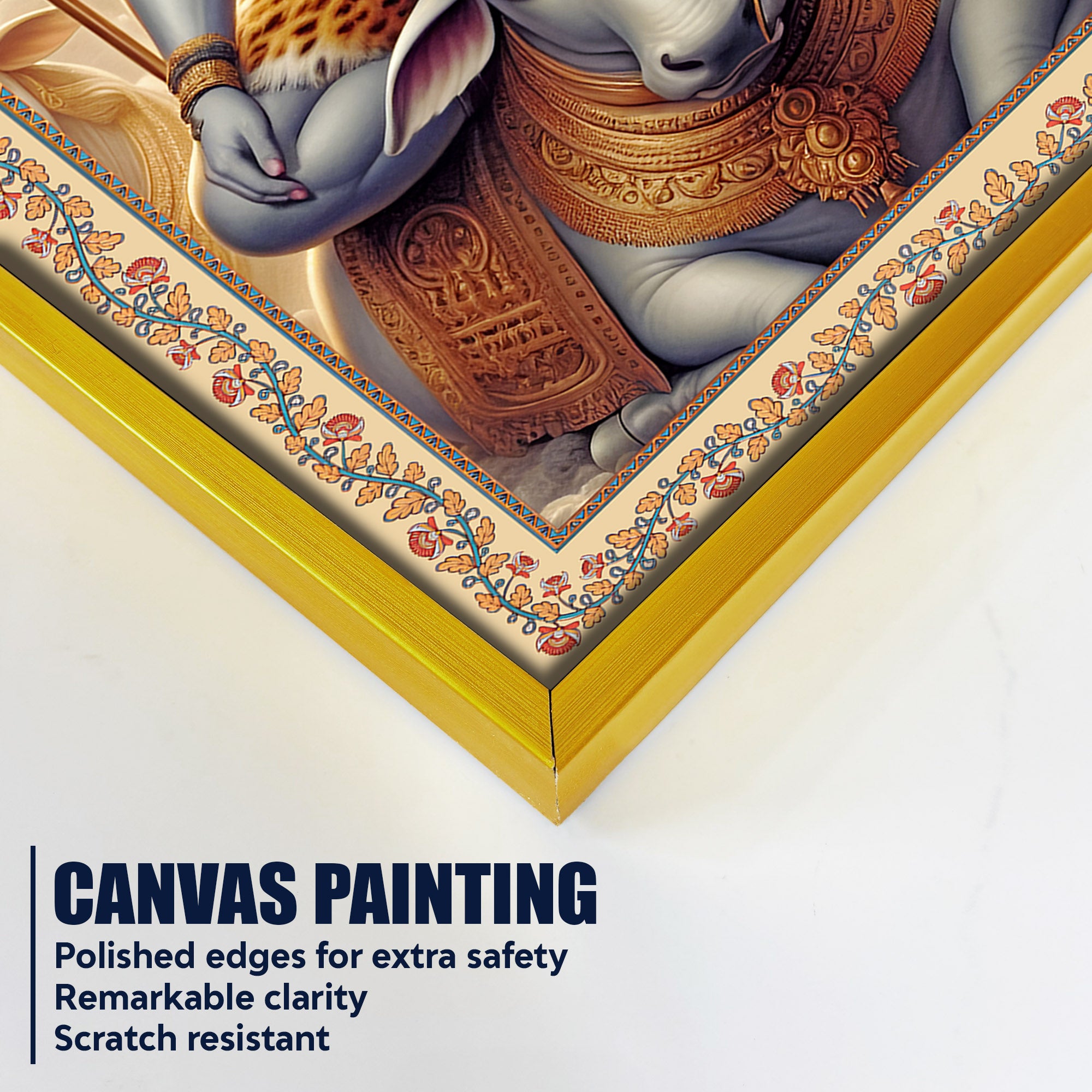 Lord Shiv with Parvati Floral Border Vertical Canvas Wall Painting