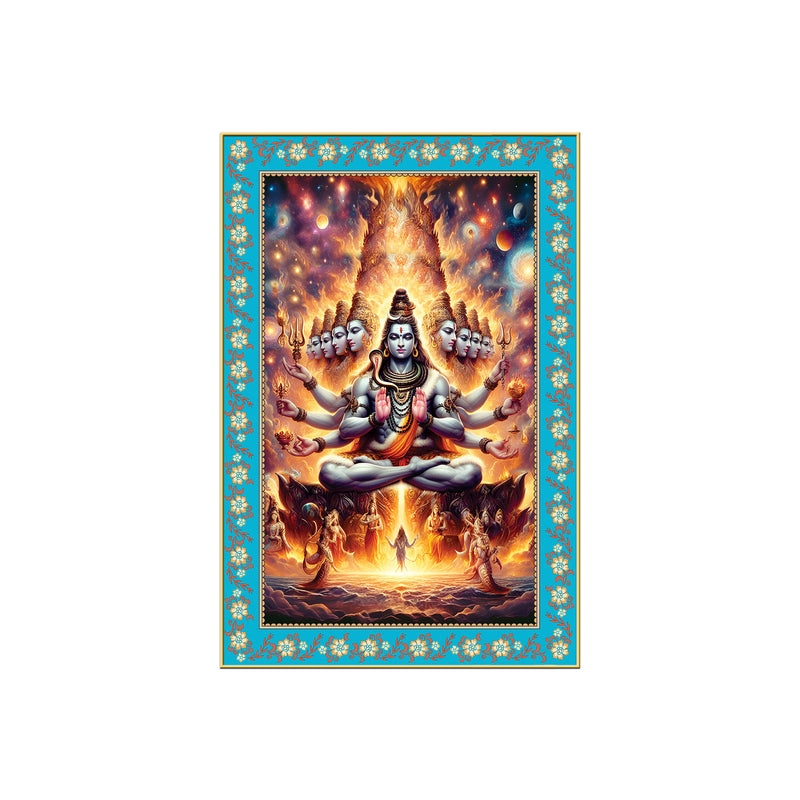 Lord Shiva in Cosmic Meditation Floral Border Vertical Wall Painting