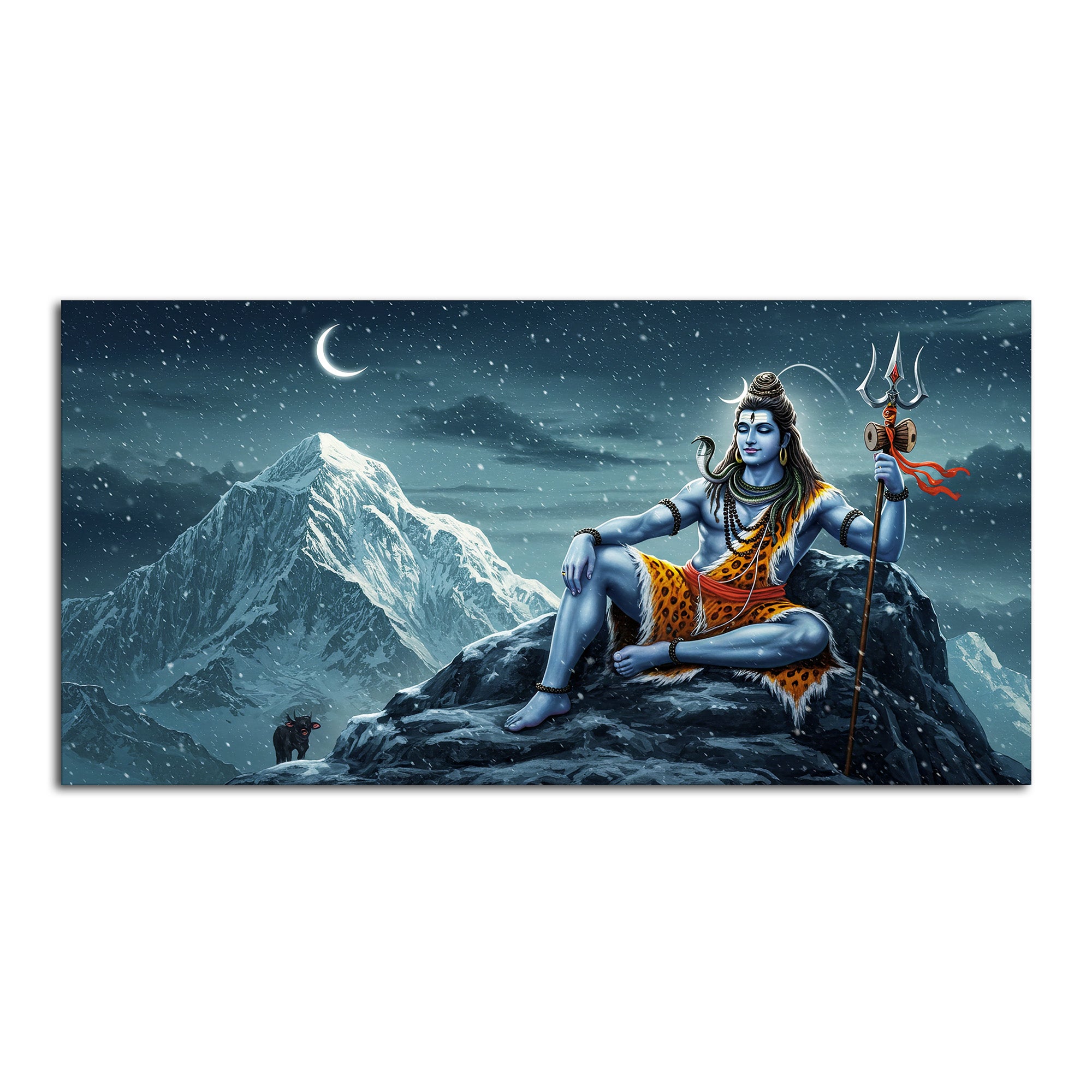 Lord Shiva in Himalayas Canvas Wooden Wall Painting