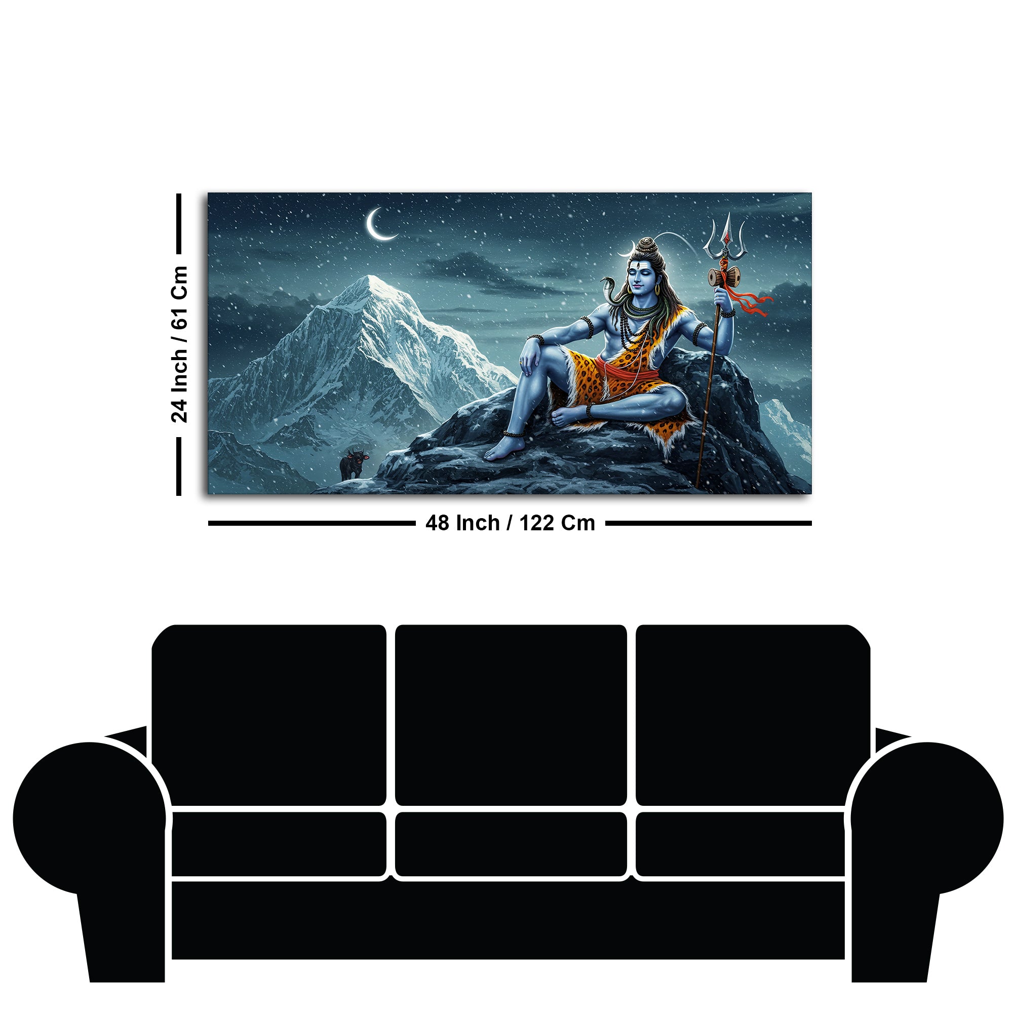 Lord Shiva in Himalayas Canvas Wooden Wall Painting