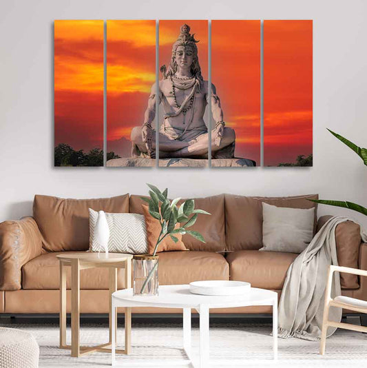 Lord Shiva Meditating Wall Painting of Five Pieces