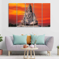 Lord Shiva Meditating Wall Painting of Five Pieces