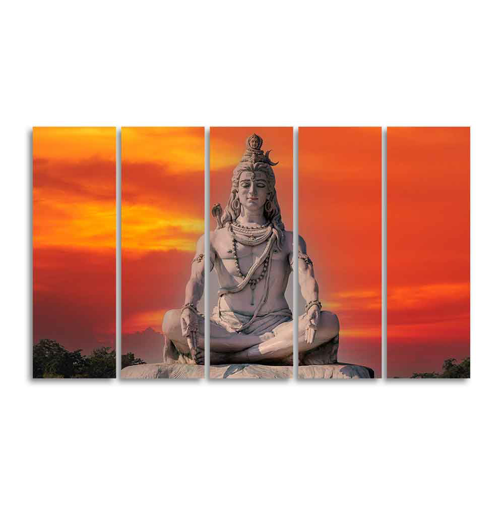 Lord Shiva Meditating Wall Painting of Five Pieces