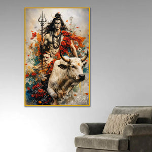 Lord Shiva & Nandi Floating Frame Crystal Wall Painting
