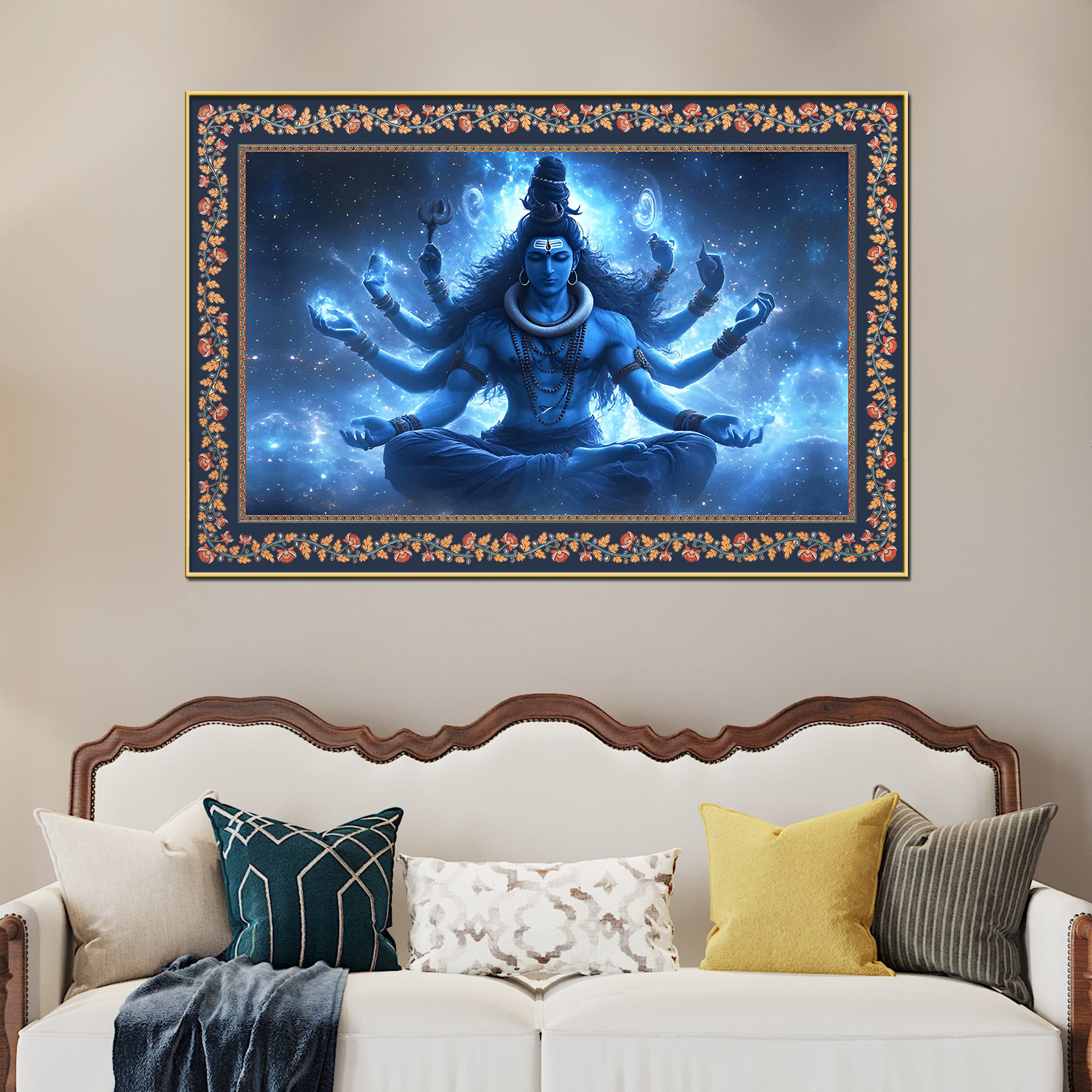Lord Shiva New Creation and Renewal Floral Border Canvas Wall Painting