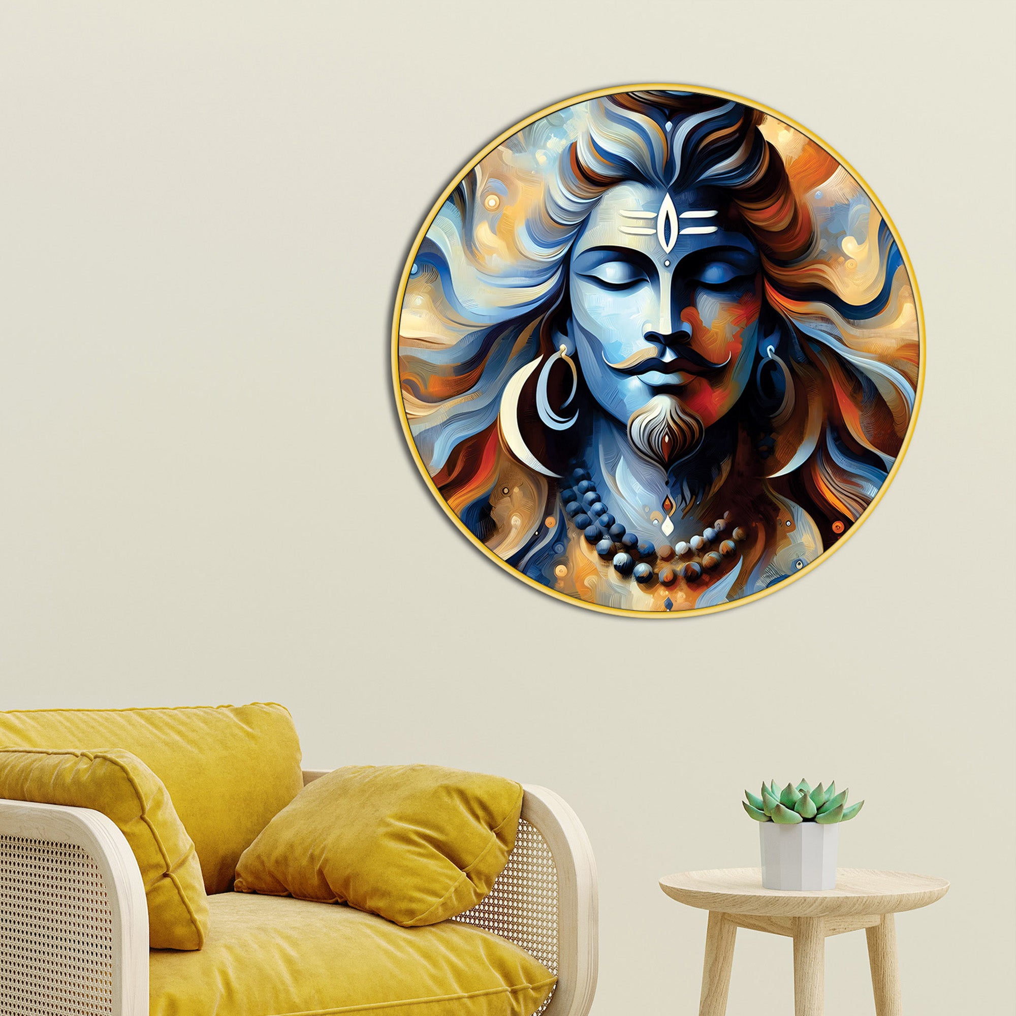 Lord Shiva Round Canvas Print Living Room Wall Art