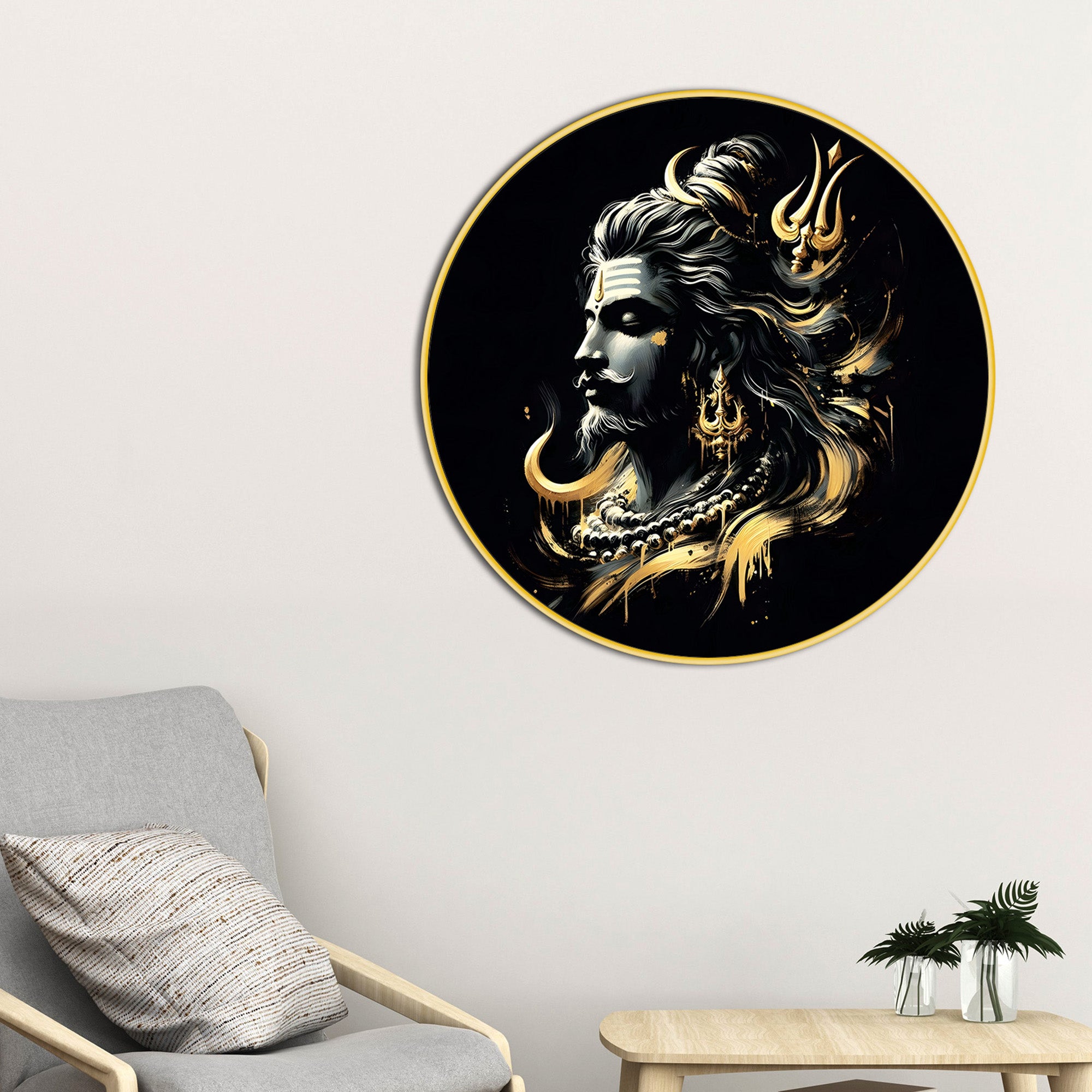 Lord Shiva Round Frame Art Meditation Wall Decorative Painting