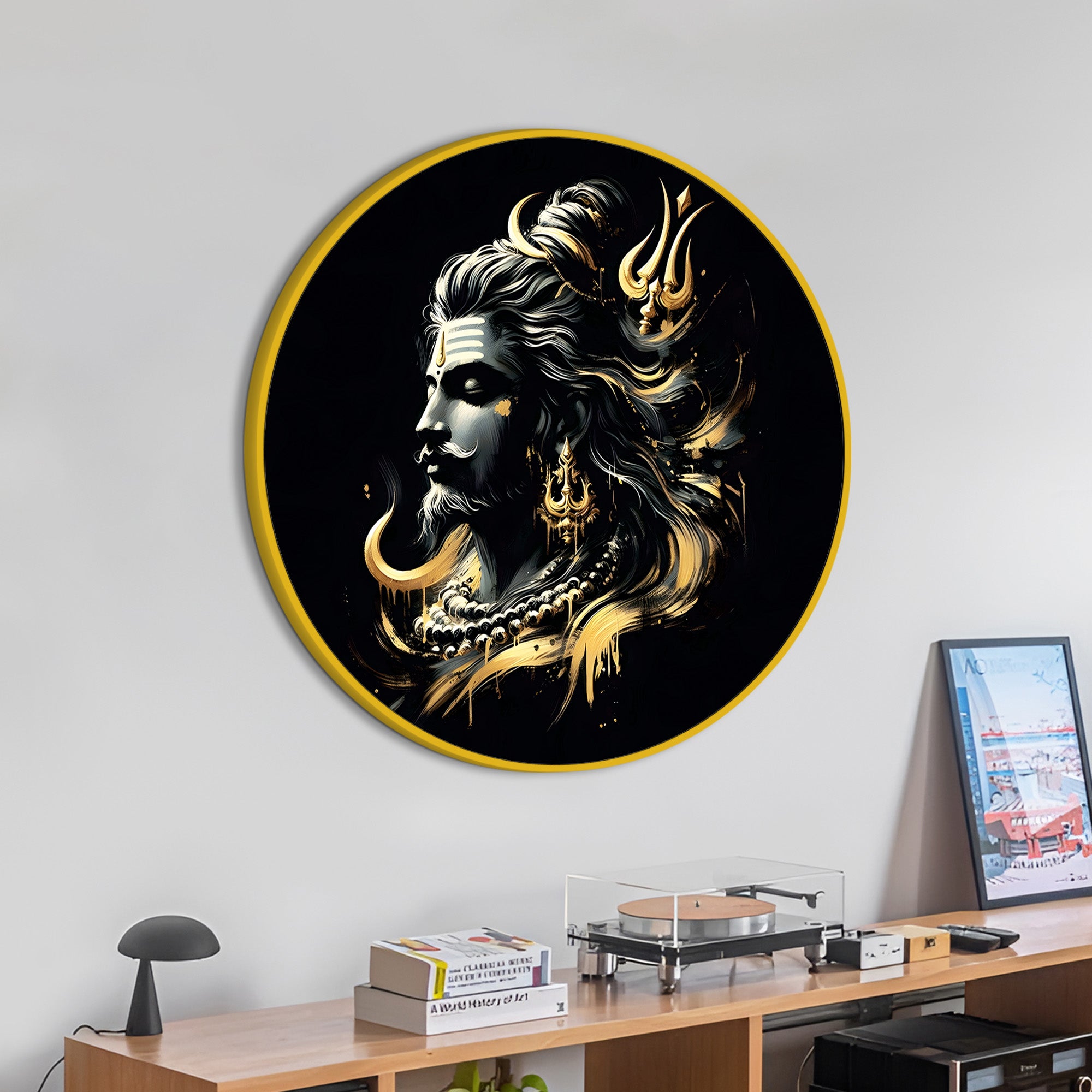 Lord Shiva Round Frame Art Meditation Wall Decorative Painting