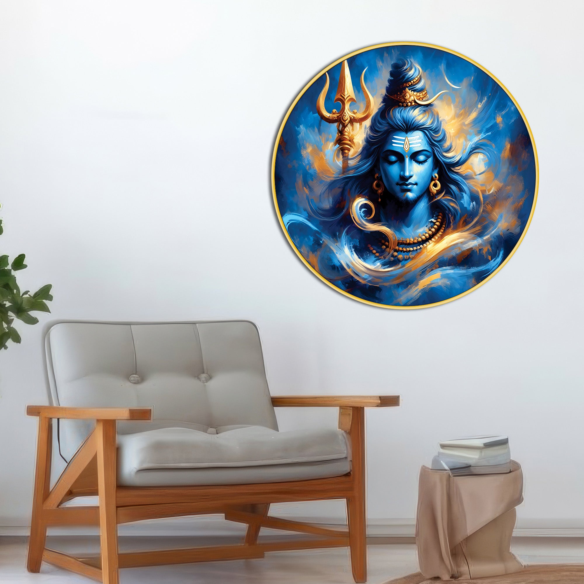 Lord Shiva Round Painting Wall Art for Living Room Spiritual Home Decor