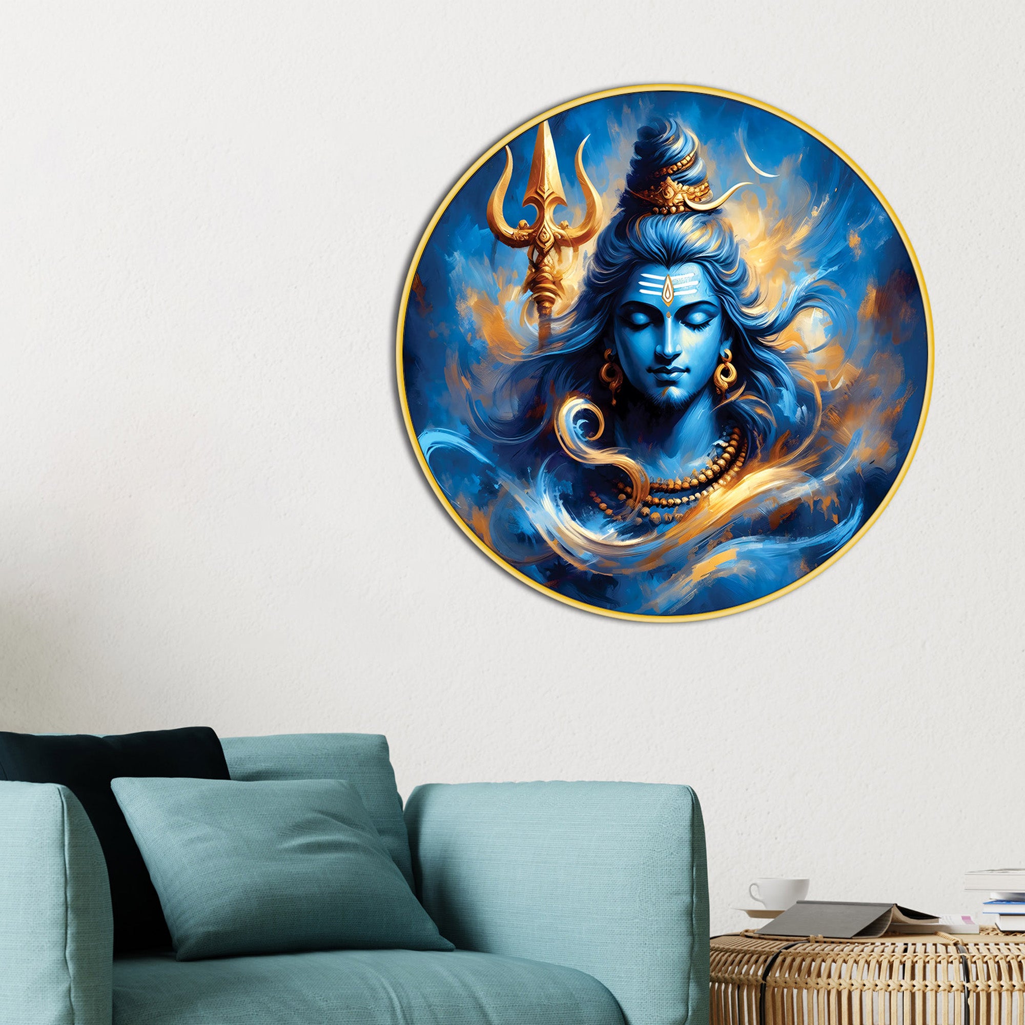 Lord Shiva Round Painting Wall Art for Living Room Spiritual Home Decor