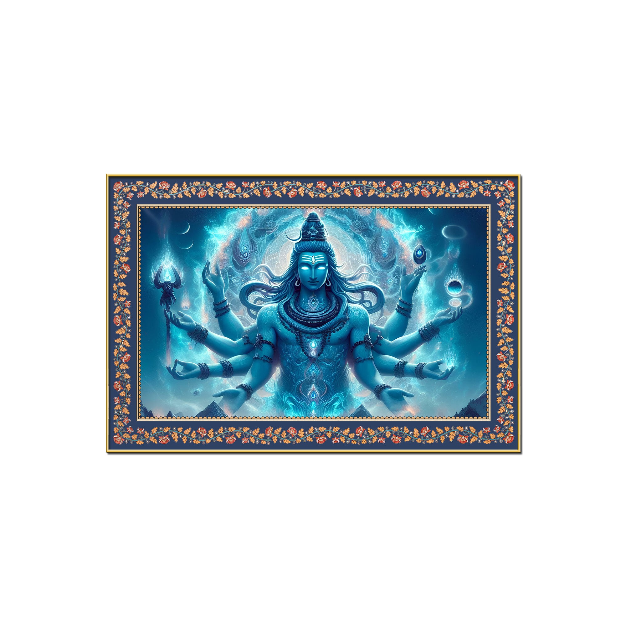 Lord Shiva Rudra Avatar Floral Border Canvas Wall Painting