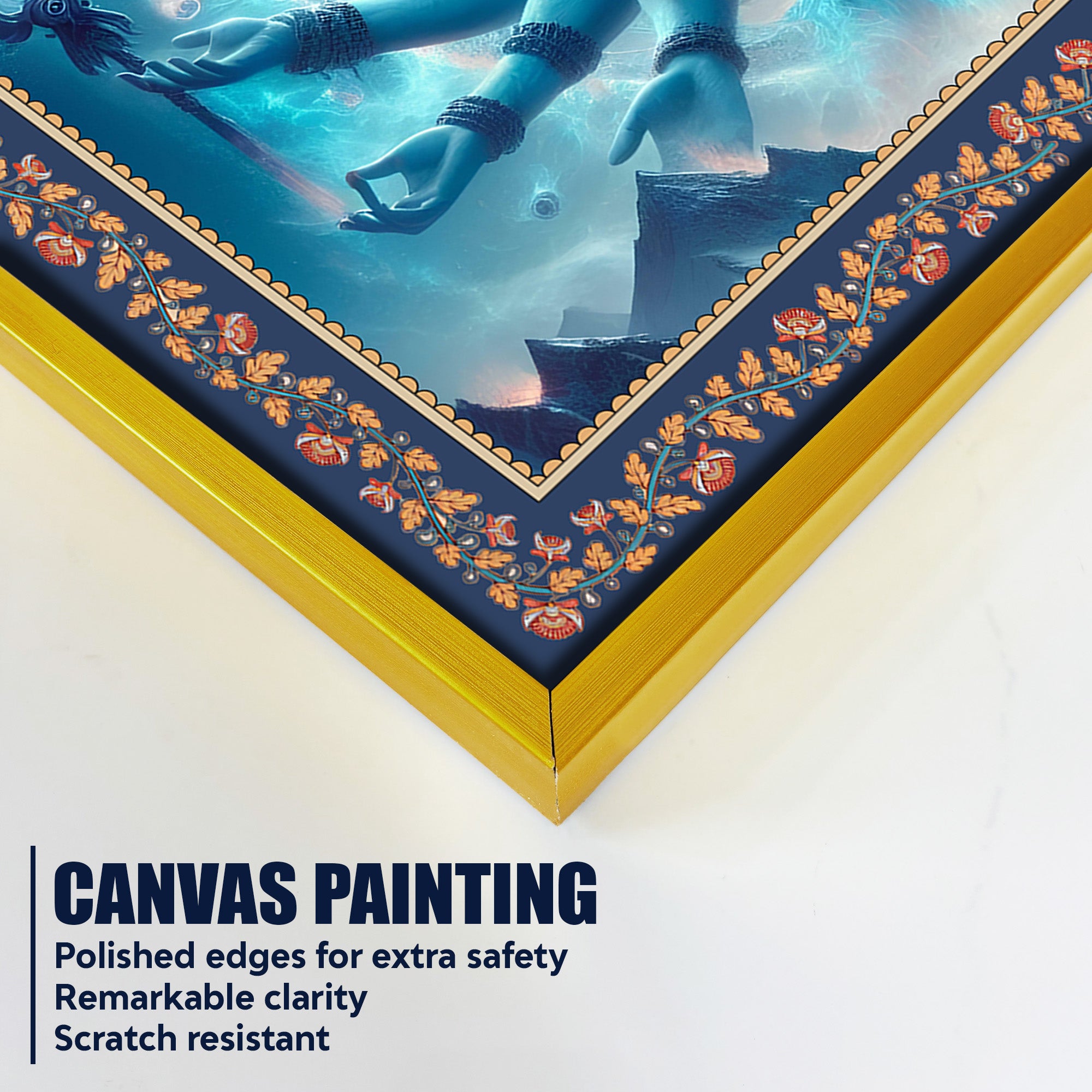 Lord Shiva Rudra Avatar Floral Border Canvas Wall Painting
