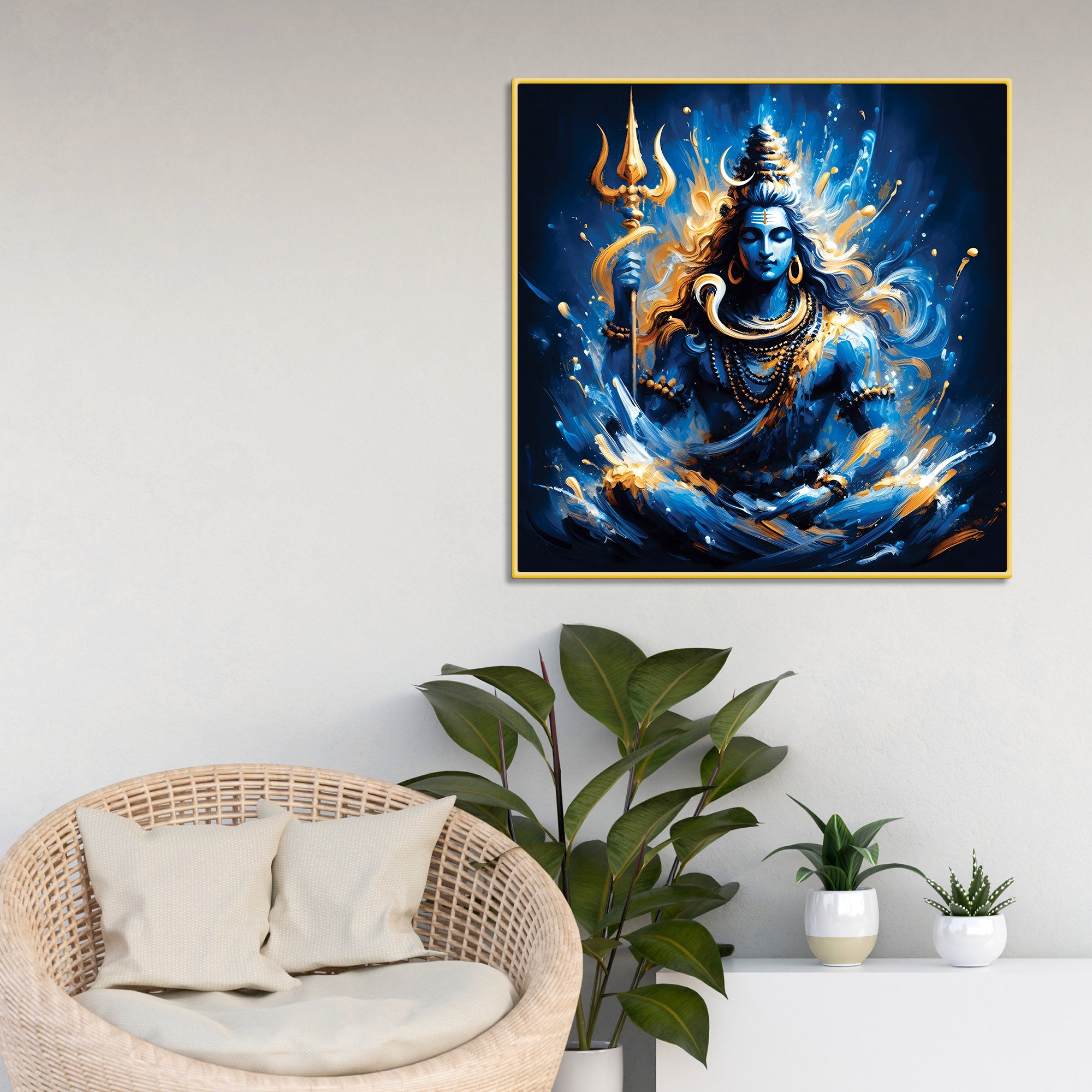 Lord Shiva Spiritual Wall Painting Mahadev Trishul Artwork