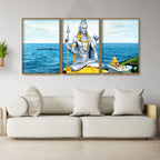 Lord Shiva Statue Floating Canvas Wall Painting Set of Three