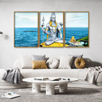 Lord Shiva Statue Floating Canvas Wall Painting Set of Three