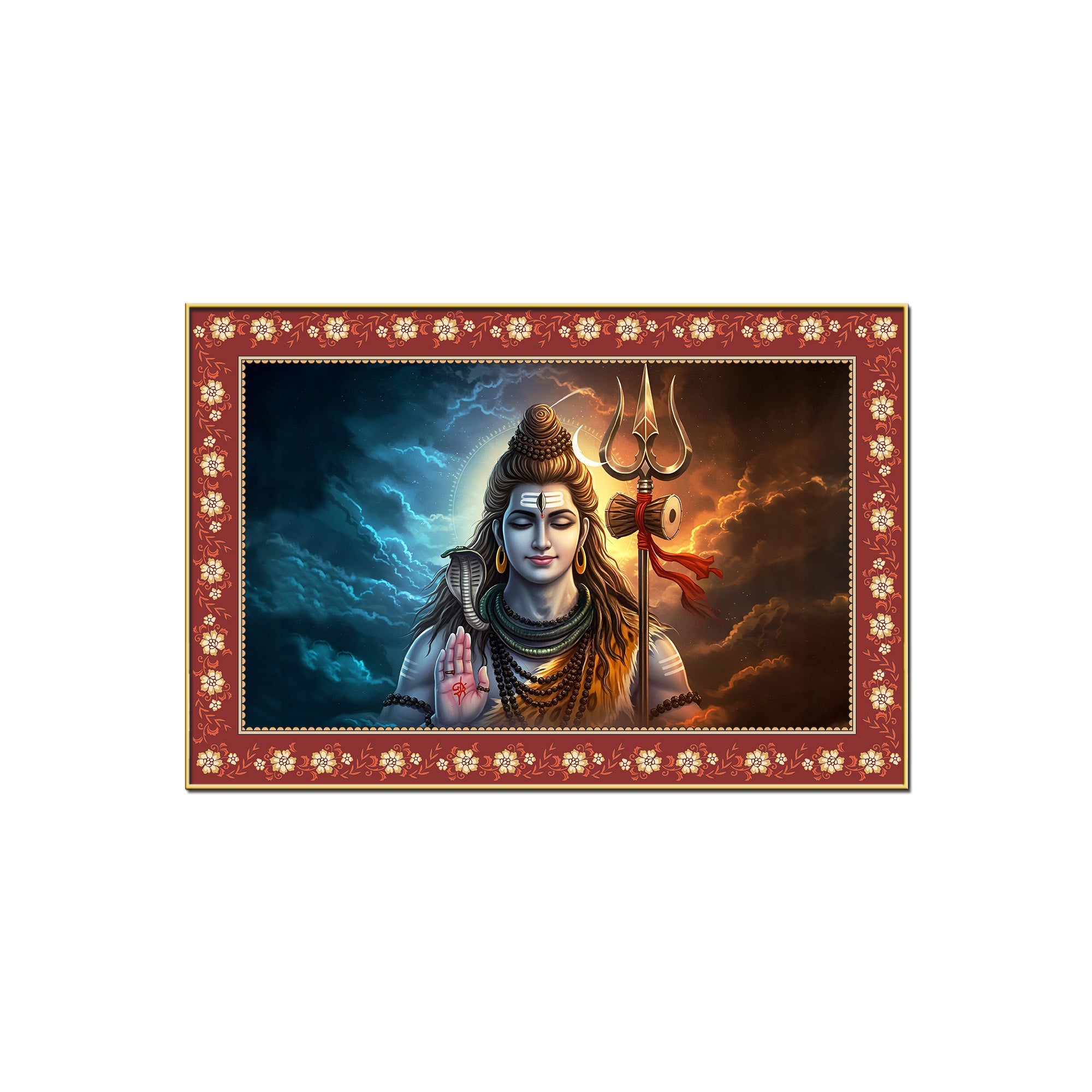 Lord Shiva with Holding Trishula Border Canvas Wall Painting