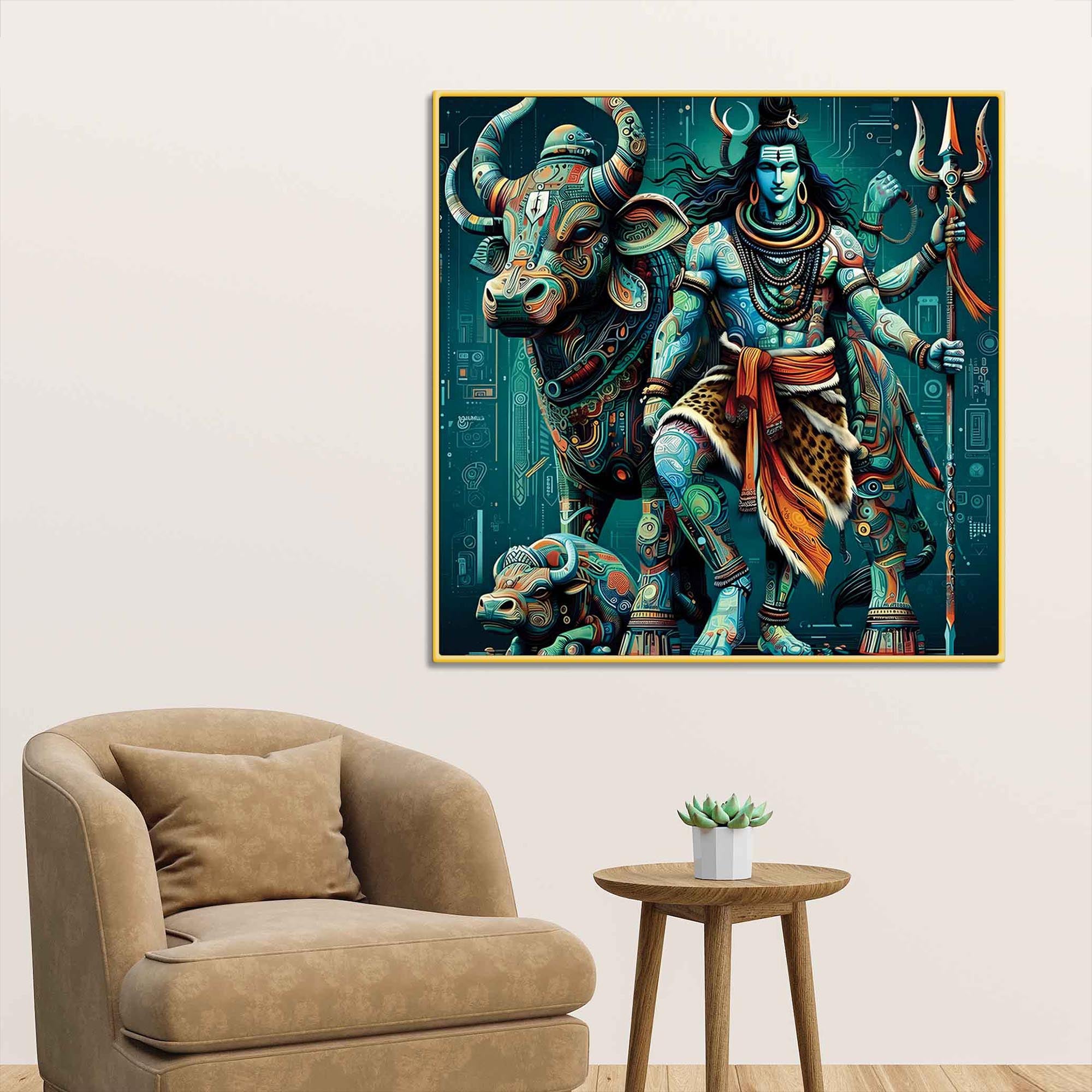 Lord Shiva with Nandi Canvas Painting | Spiritual Indian Wall Décor