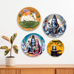 Lord Shiva with Parvati Premium Wall Plates Painting Set of Four