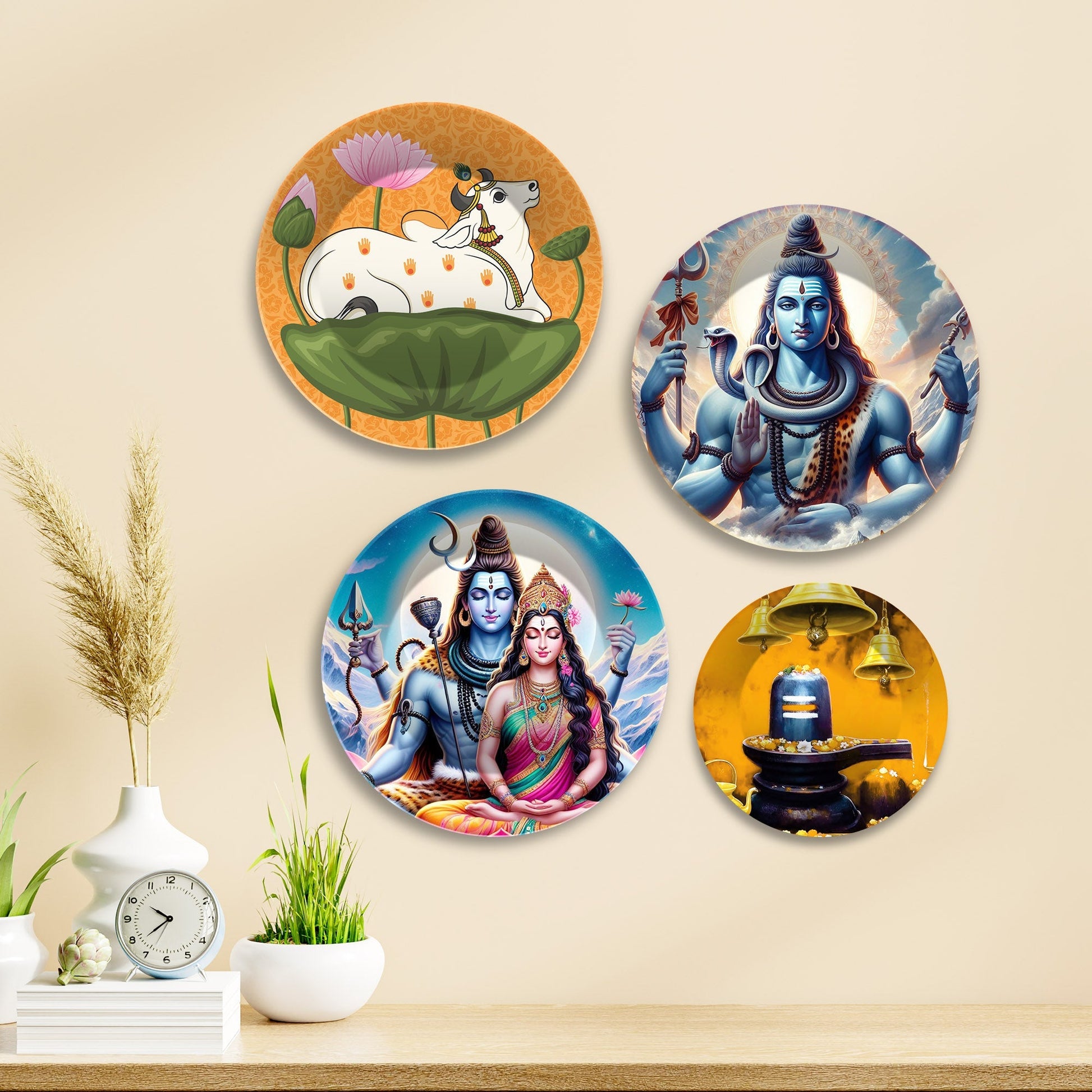 Lord Shiva with Parvati Premium Wall Plates Painting Set of Four