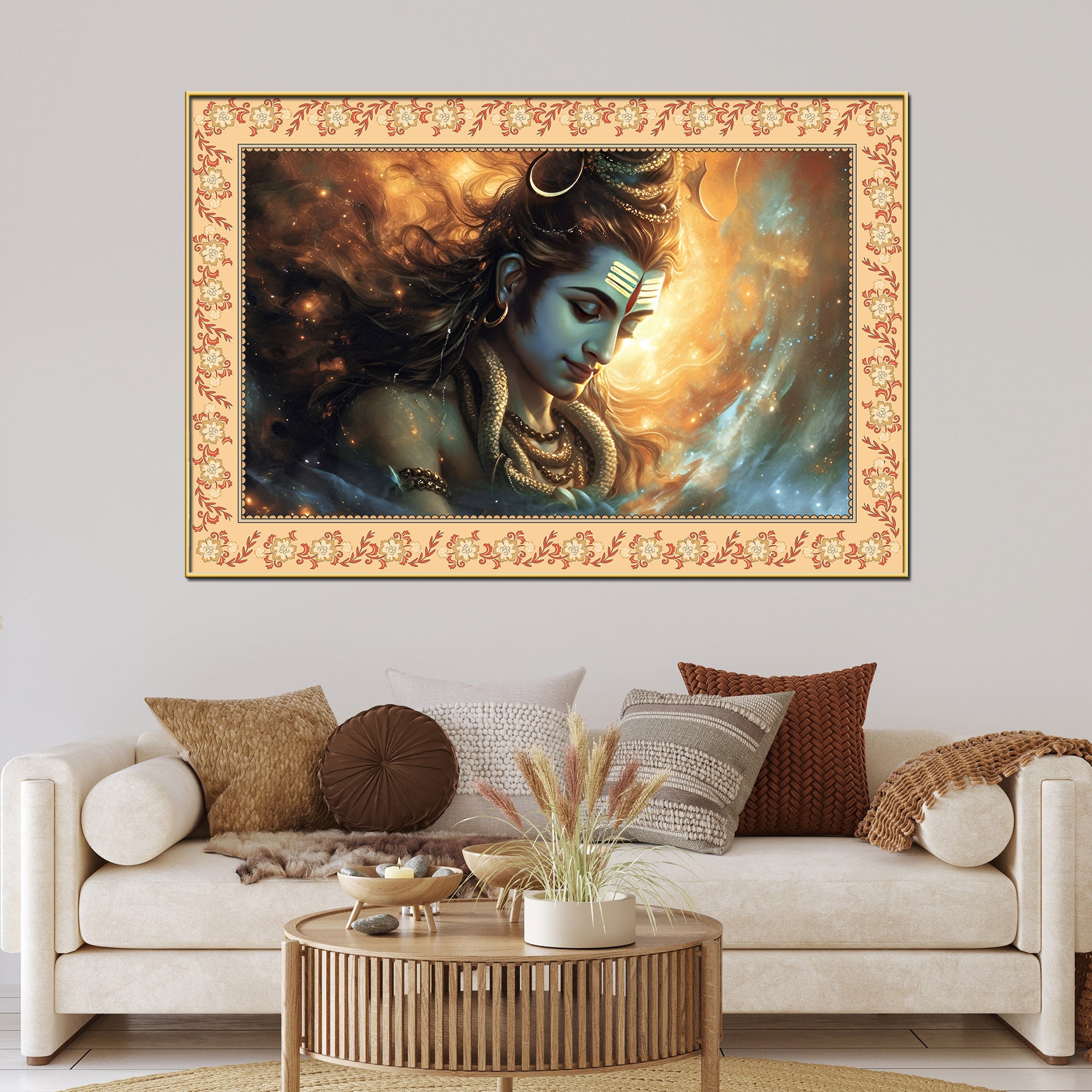Lord Shivay Modern Art Design Floral Border Canvas Wall Painting