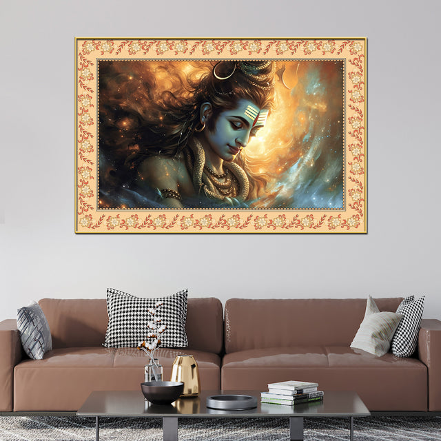 Lord Shivay Modern Art Design Floral Border Canvas Wall Painting