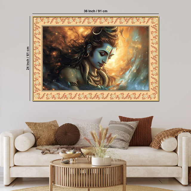 Lord Shivay Modern Art Design Floral Border Canvas Wall Painting