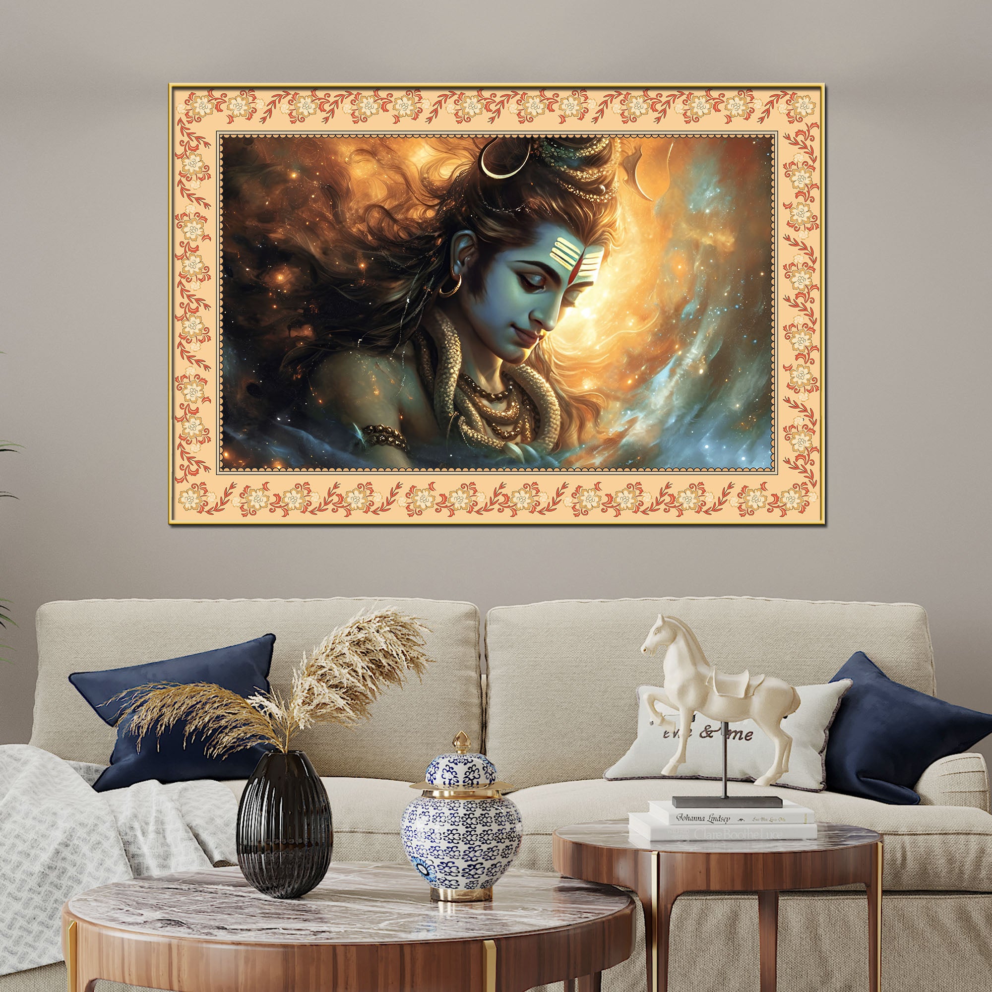 Lord Shivay Modern Art Design Floral Border Canvas Wall Painting