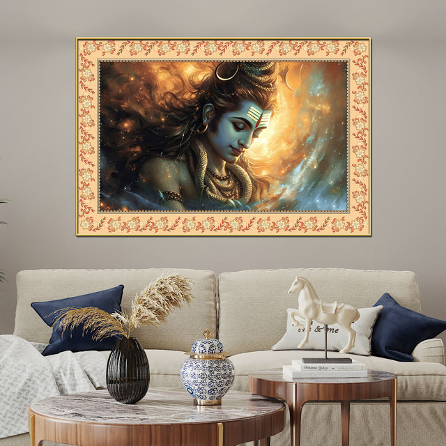 Lord Shivay Modern Art Design Floral Border Canvas Wall Painting