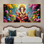 lord-shree-ganesh-with-colorful-flowers-premium-wall-canvas-painting