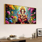 Lord Shree Ganesh with Colorful Flowers Premium Wall Art Canvas Painting for Home & Office Decor – Modern Devotional Wall Decor