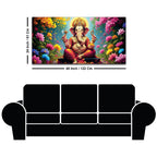 Lord Shree Ganesh with Colorful Flowers Premium Wall Art Canvas Painting for Home & Office Decor – Modern Devotional Wall Decor