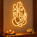 Lord Shree Ganesha Warm White Neon Wall Light for Home, Mandir & Shop Decor