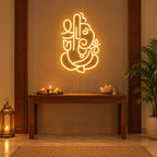 Lord Shree Ganesha Warm White Neon Wall Light for Home, Mandir & Shop Decor