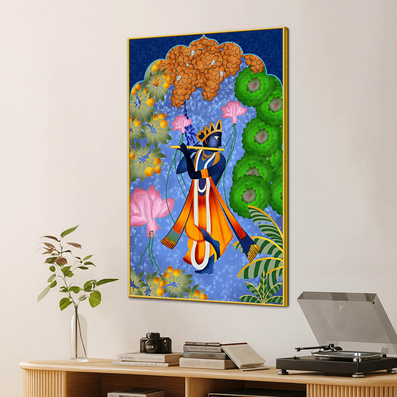 Lord Shree Krishna Playing Flute Canvas Wall Painting