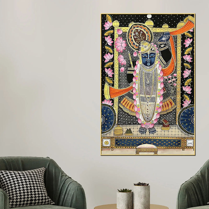 Lord Shreenathji Nathdwara Style Canvas Wall Painting for Home & Temple