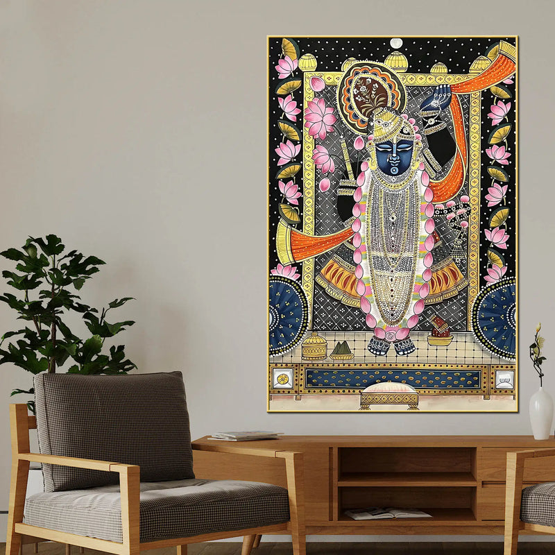 Lord Shreenathji Nathdwara Style Canvas Wall Painting for Home & Temple