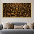 Lord Shri Ganesh Giving Divine Blessings Metallic Look 3D Canvas Wall Painting