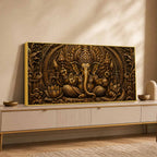 Lord Shri Ganesh Giving Divine Blessings Metallic Look 3D Canvas Wall Painting