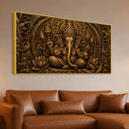 Lord Shri Ganesh Giving Divine Blessings Metallic Look 3D Canvas Wall Painting