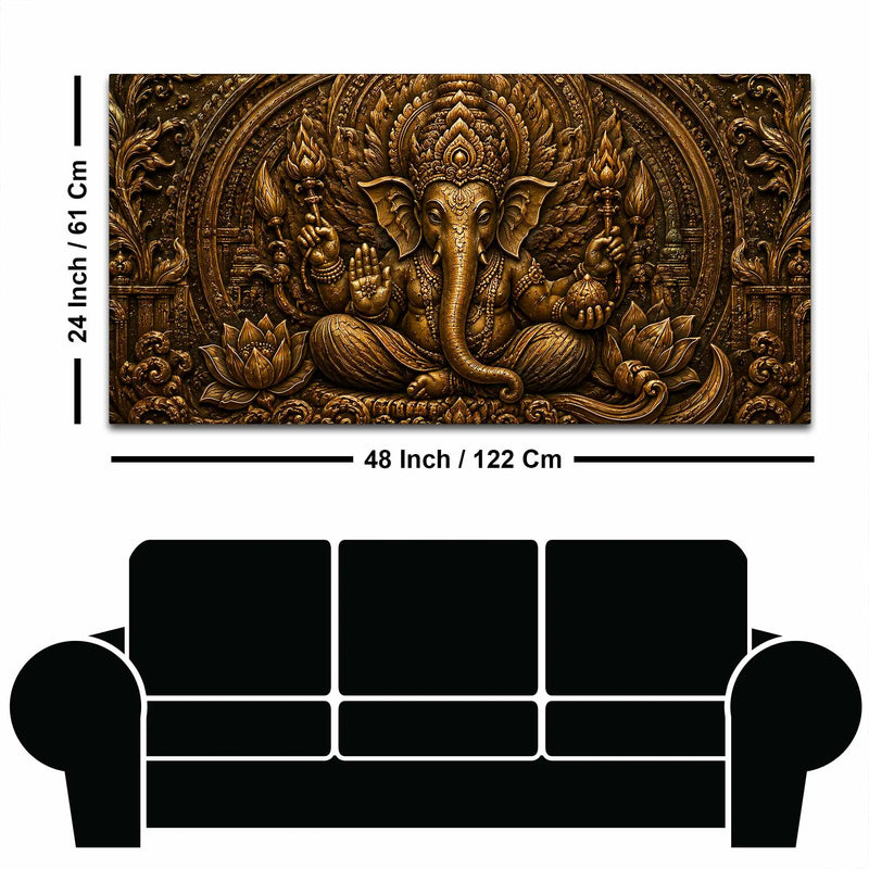 Lord Shri Ganesh Giving Divine Blessings Metallic Look 3D Canvas Wall Painting
