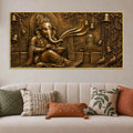 Lord Shri Ganesh with Shivling & Temple Bells Metallic Look 3D Canvas Wall Painting
