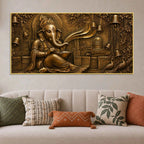 Lord Shri Ganesh with Shivling & Temple Bells Metallic Look 3D Canvas Wall Painting