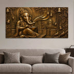 Lord Shri Ganesh with Shivling & Temple Bells Metallic Look 3D Canvas Wall Painting