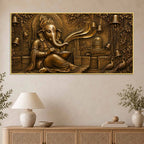 Lord Shri Ganesh with Shivling & Temple Bells Metallic Look 3D Canvas Wall Painting