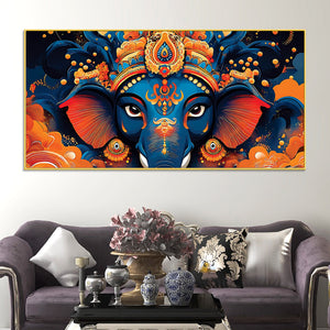 Lord Shri Ganesha Divine Face Abstract Canvas Wall Painting for Home & Office – Contemporary Spiritual Wall Art