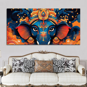 Lord Shri Ganesha Divine Face Abstract Canvas Wall Painting for Home & Office – Contemporary Spiritual Wall Art